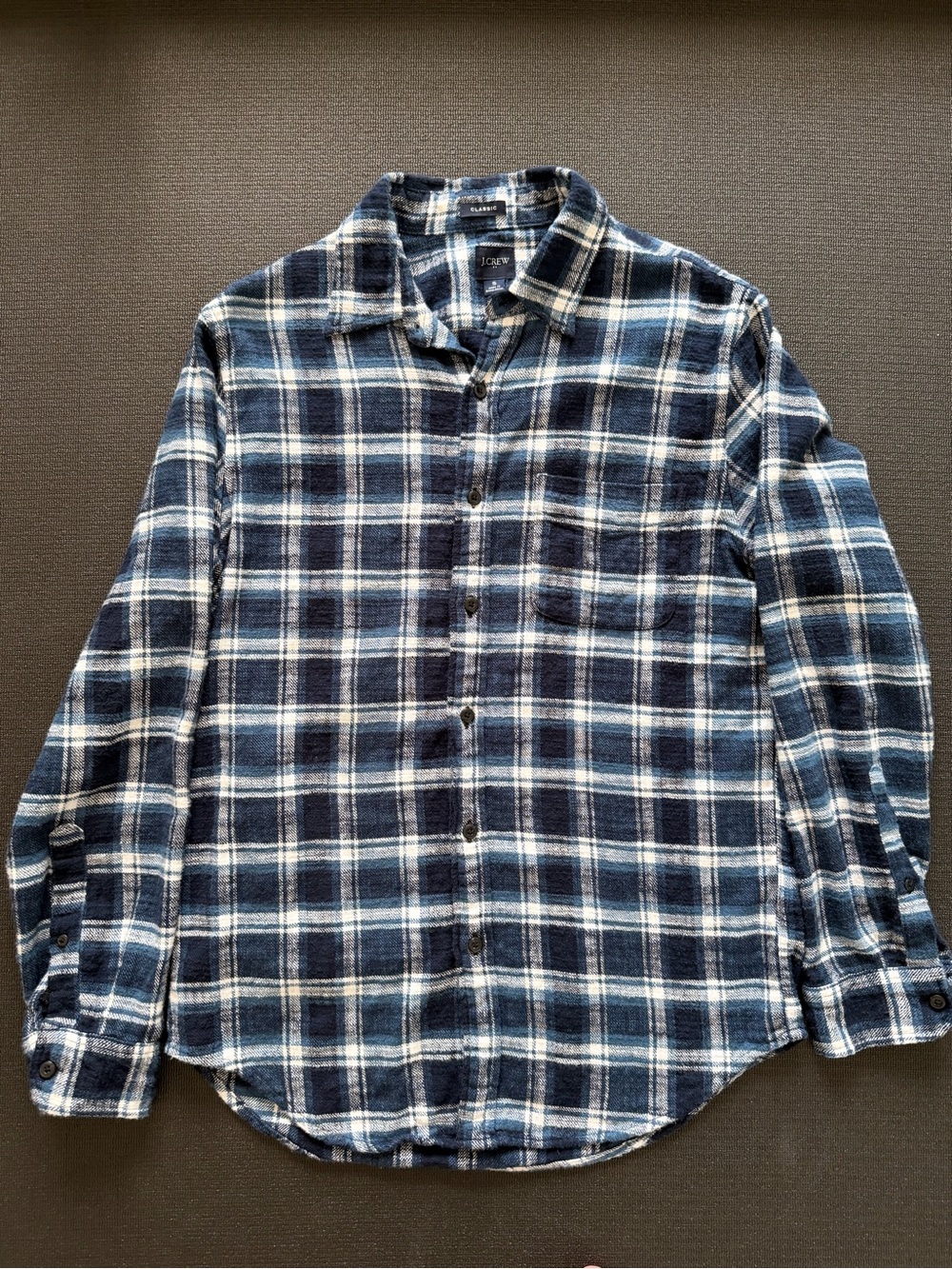 J. Crew Men's Navy and White Plaid Button-Down Shirt